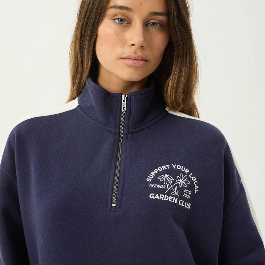 AFENDS Women's Community Garden Quarter Zip Jumper - Washed Deep Sea