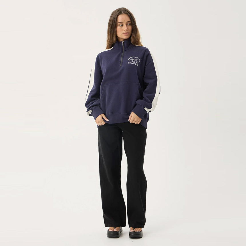 AFENDS Women's Community Garden Quarter Zip Jumper - Washed Deep Sea
