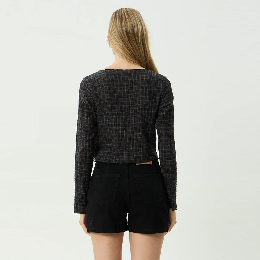 AFENDS Women's Dusk Focus Seersucker Long Sleeve Top - Black Check