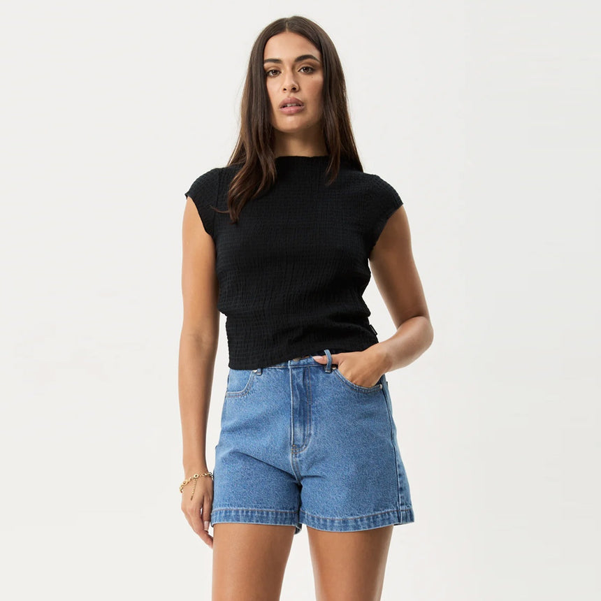 AFENDS Women's Focus Seersucker Mock Neck Top - Black