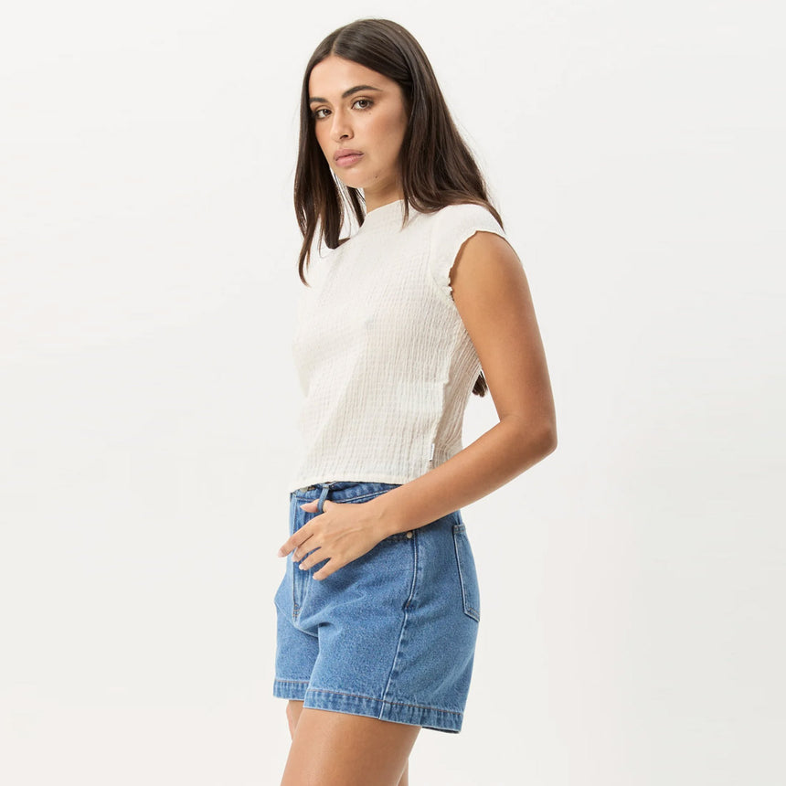 AFENDS Women's Focus Seersucker Mock Neck Top - Off White