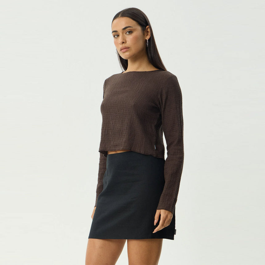 AFENDS Women's Focus Seersucker Long Sleeve Top - Coffee