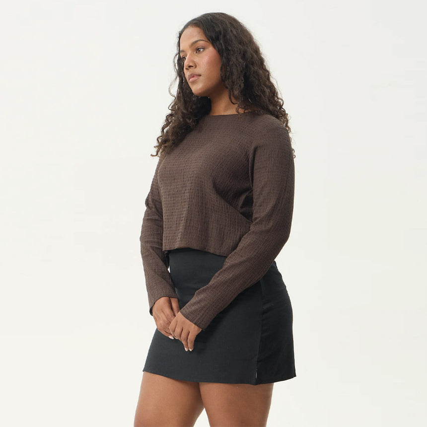 AFENDS Women's Focus Seersucker Long Sleeve Top - Coffee