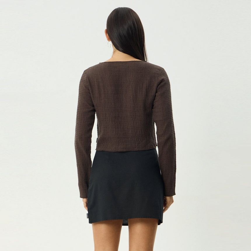 AFENDS Women's Focus Seersucker Long Sleeve Top - Coffee