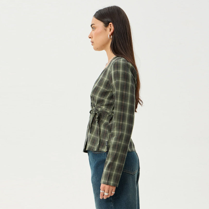 AFENDS Women's Jonah Long Sleeve Top - Deep Olive Check