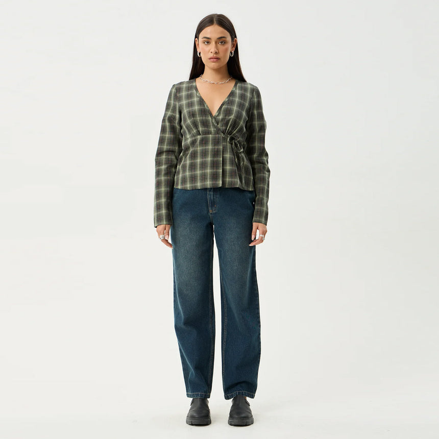 AFENDS Women's Jonah Long Sleeve Top - Deep Olive Check