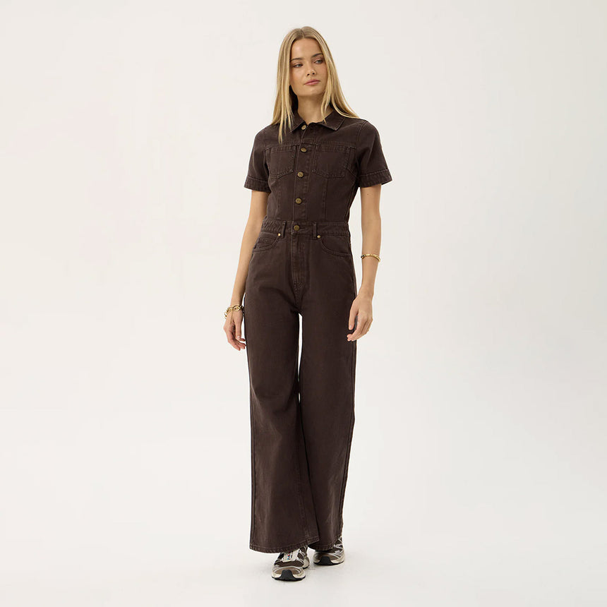 AFENDS Women's Miami Denim Flared Leg Jumpsuit - Washed Coffee