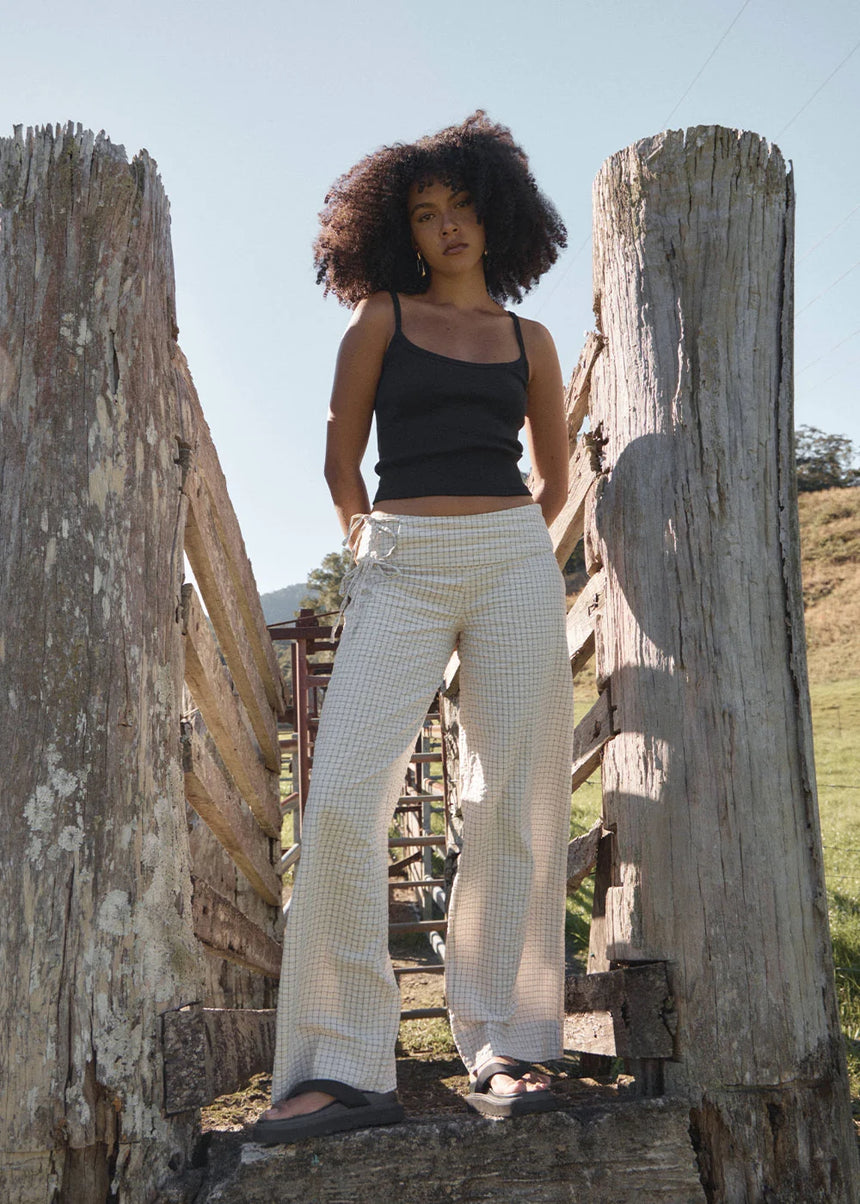 AFENDS Women's Sofia Wide Leg Pant - Reverb Moonbeam Check