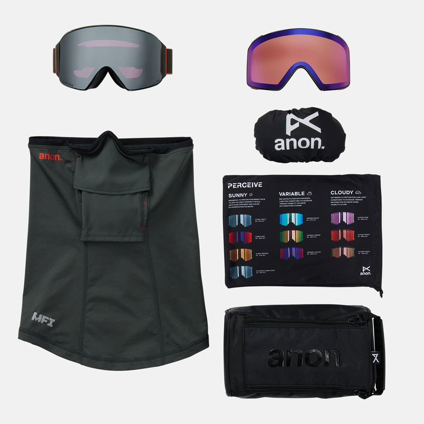 ANON M4 Cylindrical Goggle + MFI Facemask 2026 - Fiesta Red/Perceive Sunny Onyx