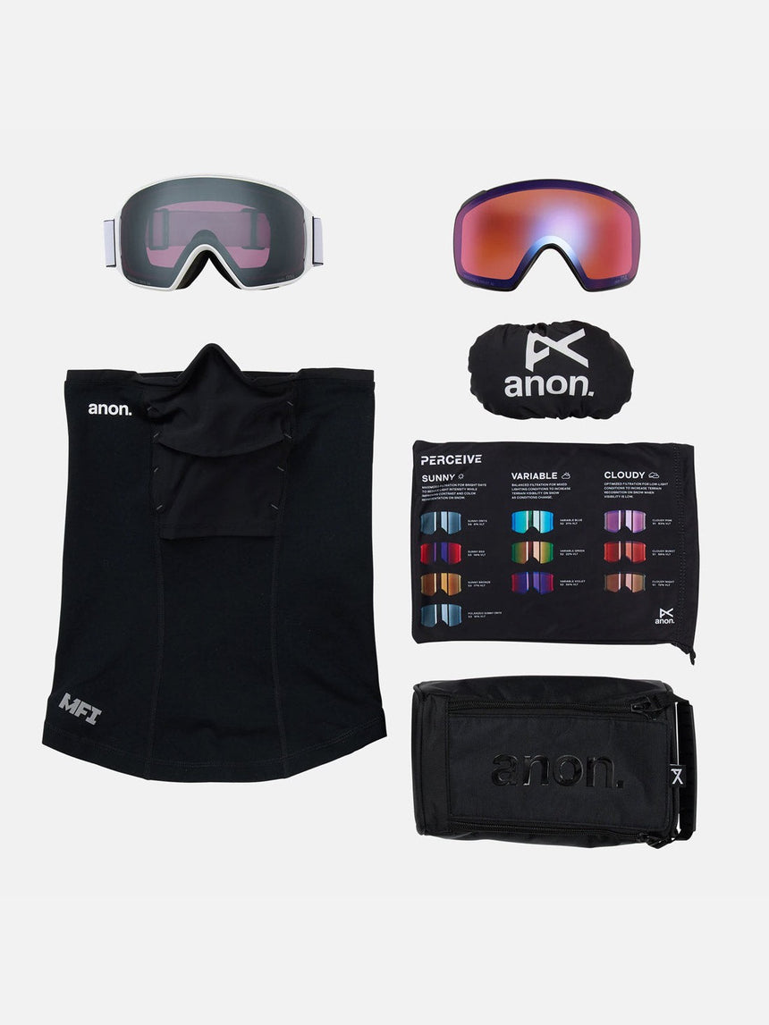 ANON M4 Toric Low Bridge Fit Goggle + MFI Facemask 2026 - White/Perceive Sunny Onyx
