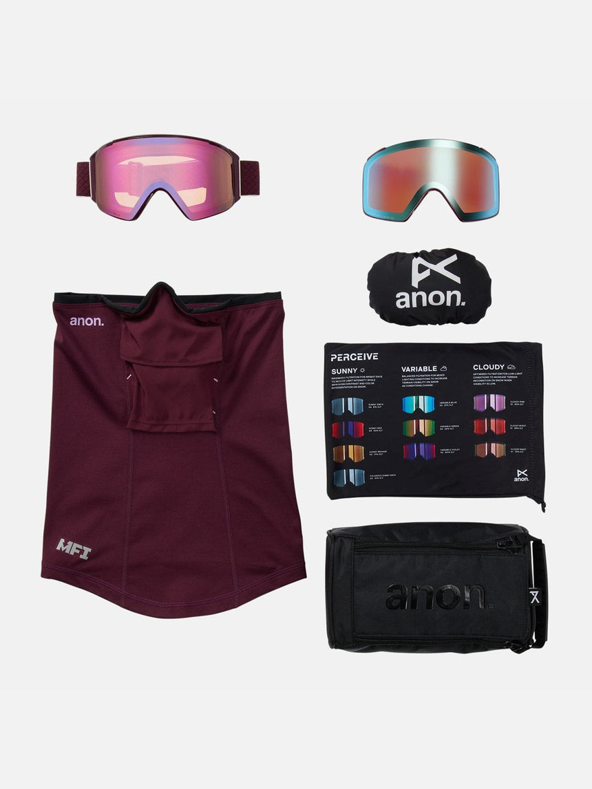ANON M4S Cylindrical Goggle + MFI Facemask 2026 - Deep Cherry/Perceive Cloudy Pink