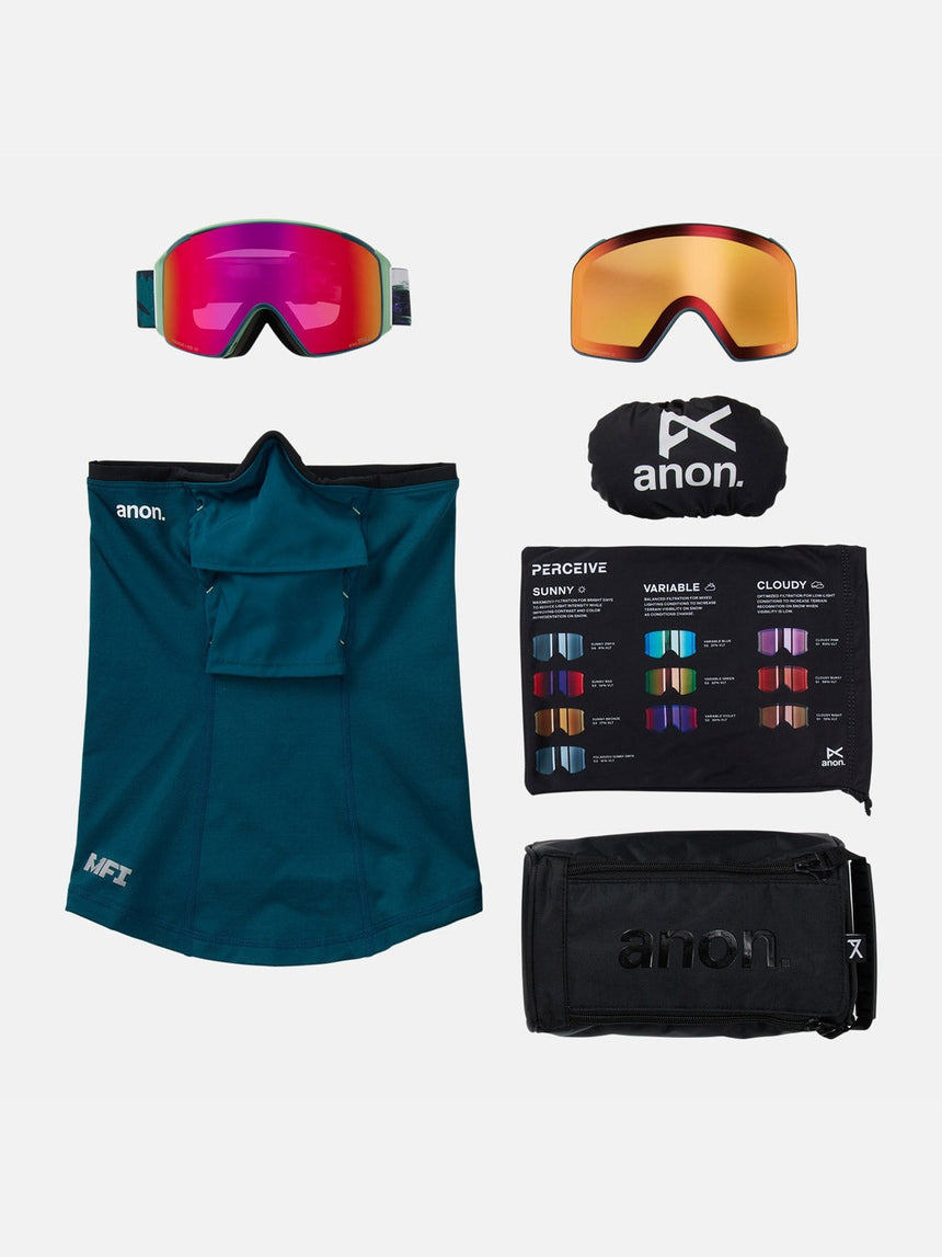 ANON M4S Cylindrical Low Bridge Fit Goggle + MFI Facemask 2026 - Family Tree/Perceive Sunny Red