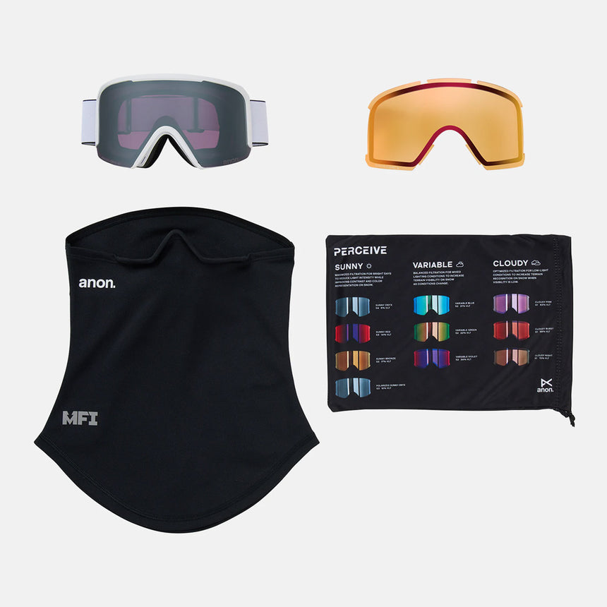 ANON Nesa Low Bridge Fit Goggle + MFI Facemask 2026 - White/Perceive Sunny Onyx