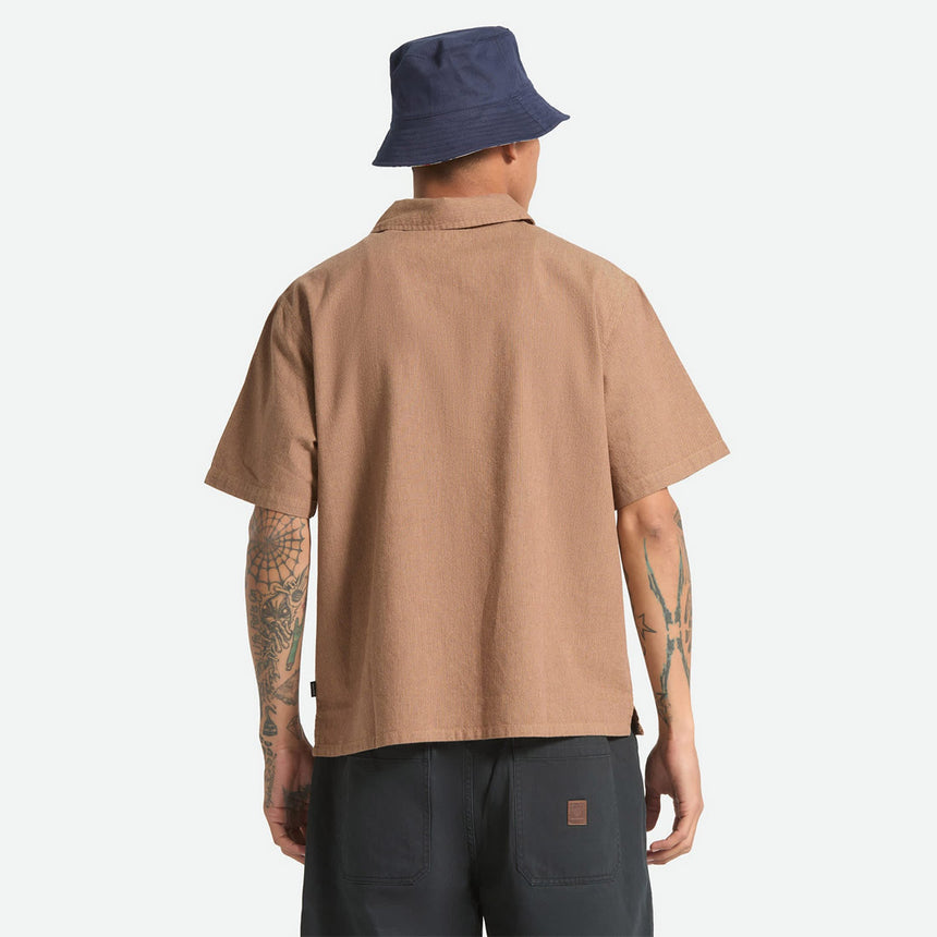 BRIXTON Brakeman Half Zip Short Sleeve Shirt - Brown/Tan Stripe