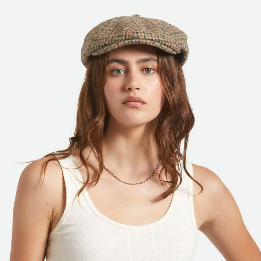 BRIXTON Brood Snap Cap - Oatmeal/Charcoal Houndstooth