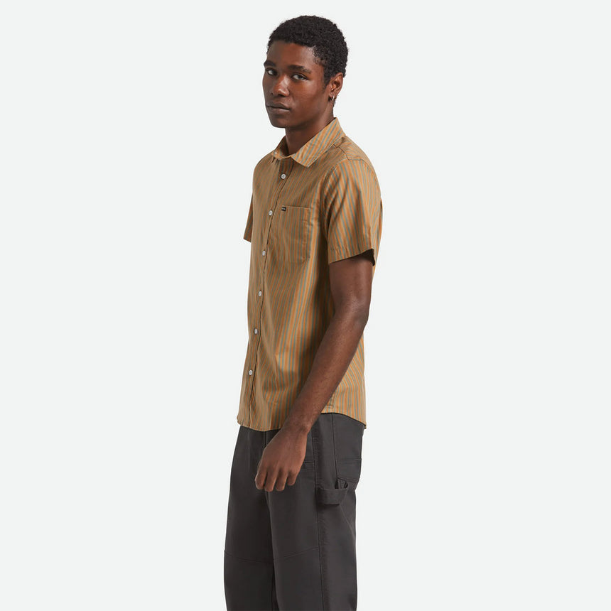 BRIXTON Charter Stripe Short Sleeve Shirt - Rustic Orange/Night Sage