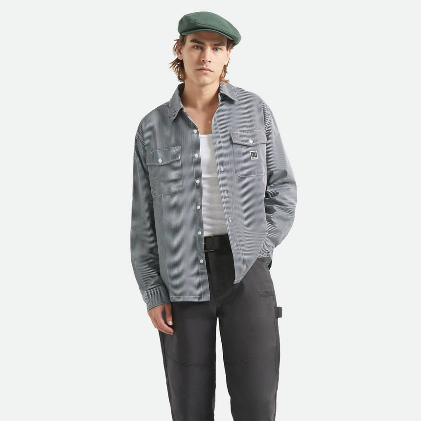 BRIXTON Journey Lightweight Long Sleeve Shirt - Navy/White Stripe
