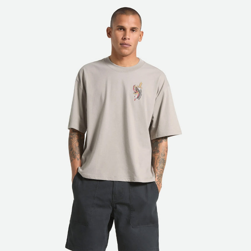 BRIXTON Sword Boxed Crop Tee - Pebble Stone