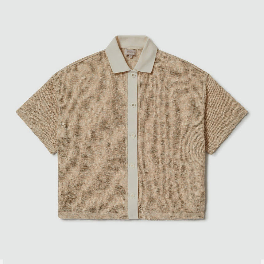 BRIXTON Women's Camp Mesh Button Down Short Sleeve Polo - Off White