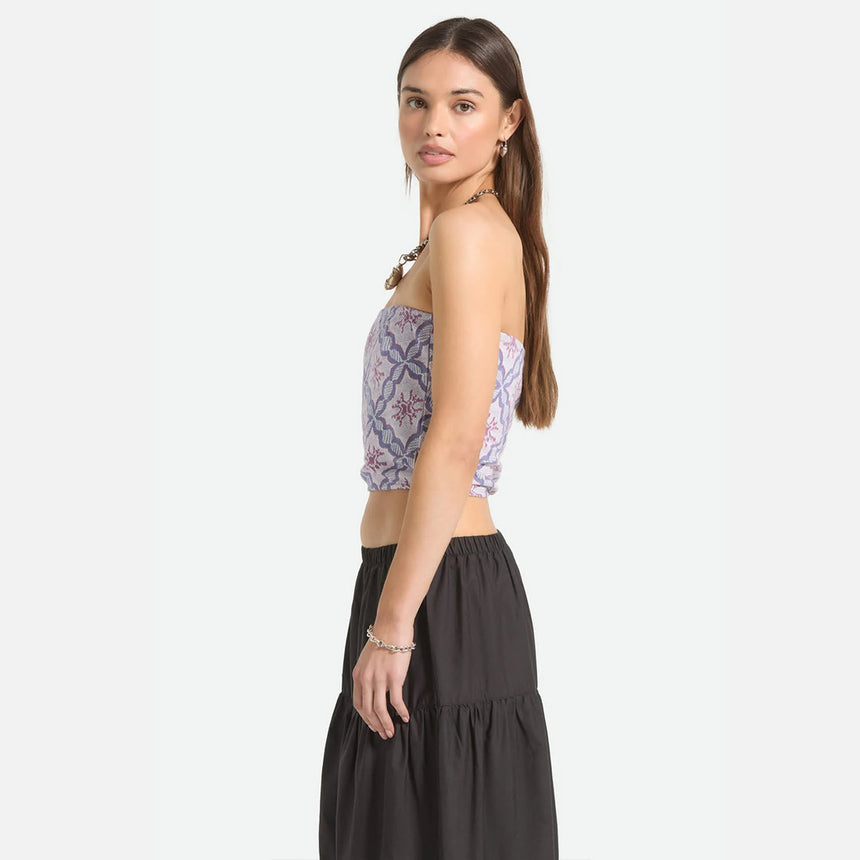 BRIXTON Women's Hot To Go Tube Top - Off White/Blue Tile