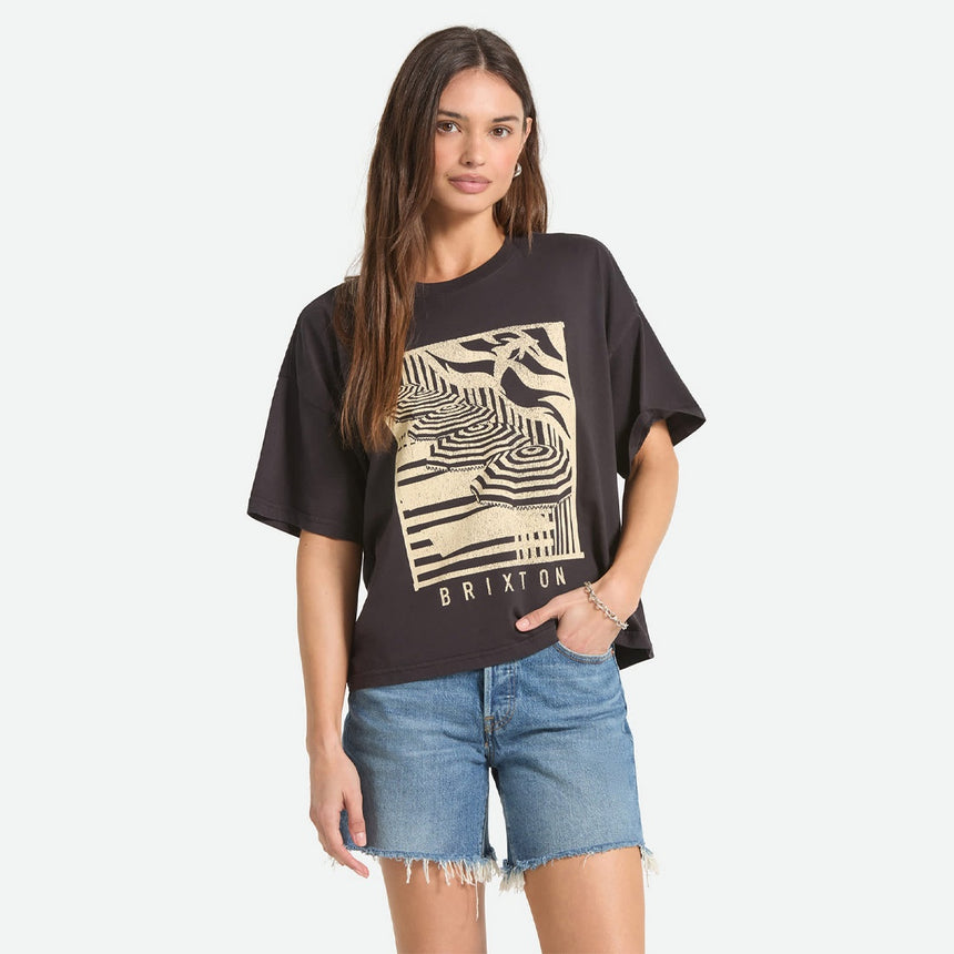 BRIXTON Women's Poolside Boxy Crew Tee - Washed Black