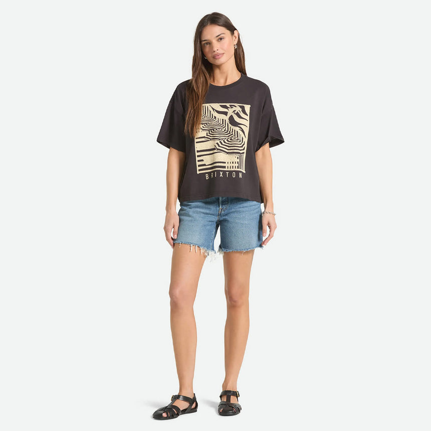 BRIXTON Women's Poolside Boxy Crew Tee - Washed Black