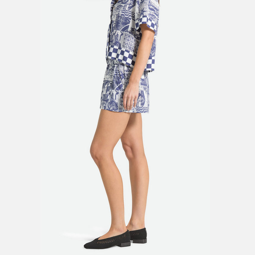 BRIXTON Women's Post Playa Elastic Waist Short - Navy/White Collage