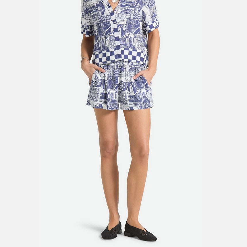 BRIXTON Women's Post Playa Elastic Waist Short - Navy/White Collage