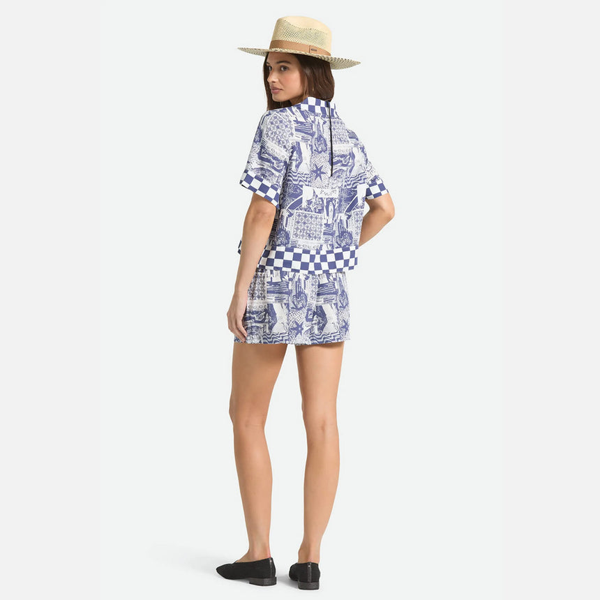 BRIXTON Women's The Omar Button Down Short Sleeve Shirt - Navy/White Collage