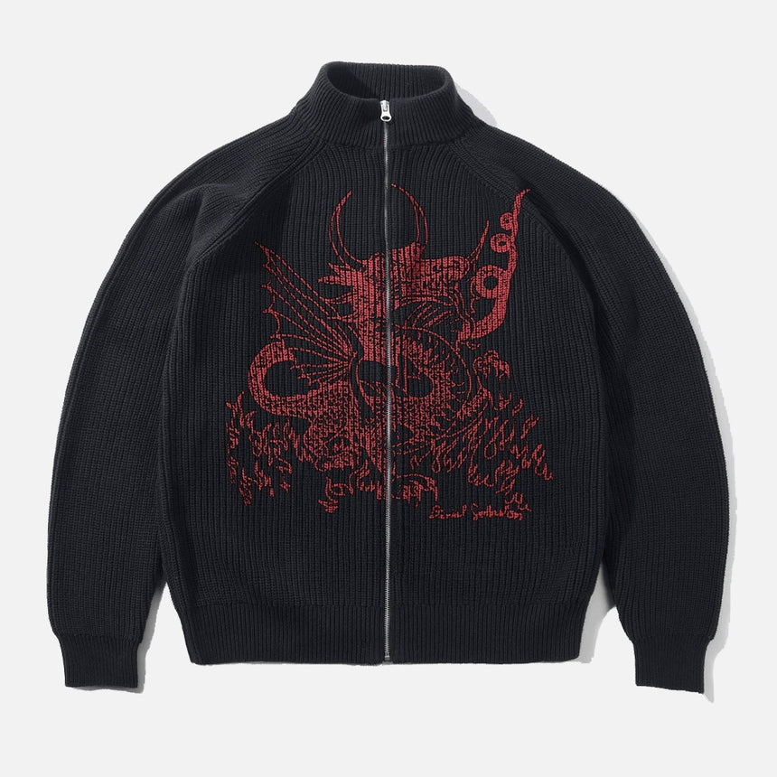 BUTTER GOODS Dragon Knit Zip Thru Sweater - Black/Red