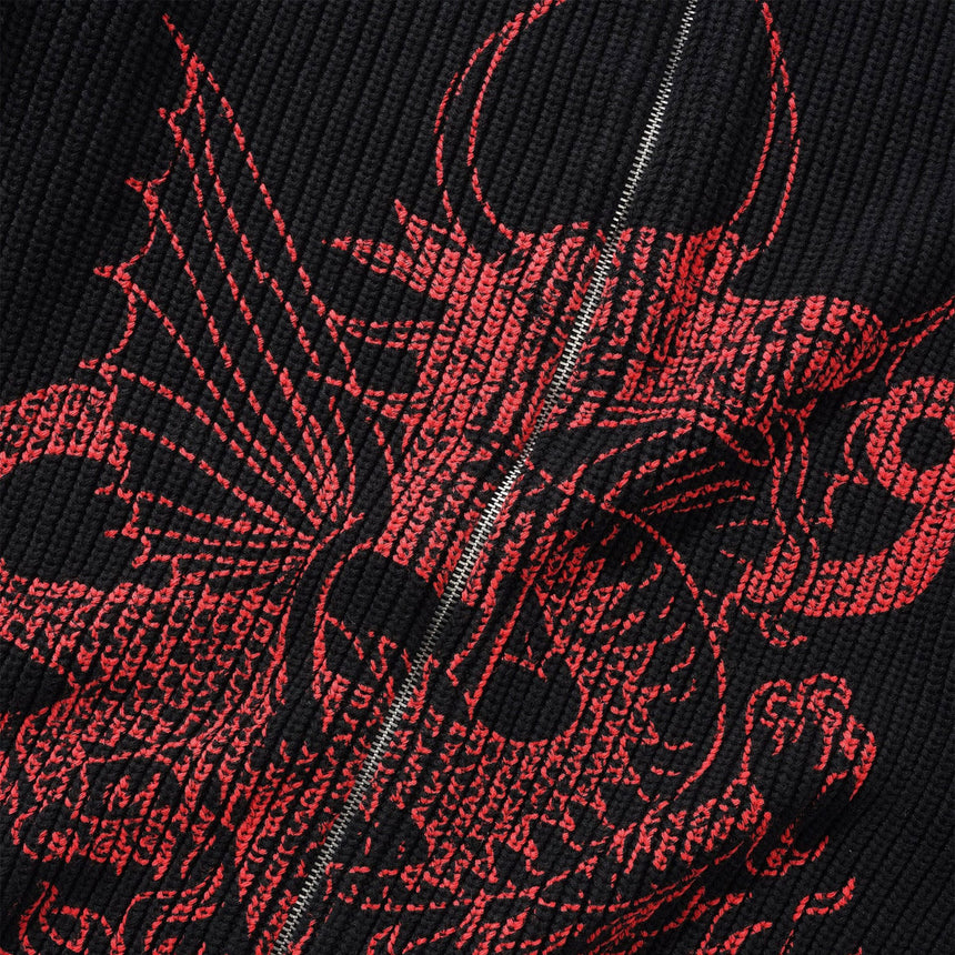 BUTTER GOODS Dragon Knit Zip Thru Sweater - Black/Red