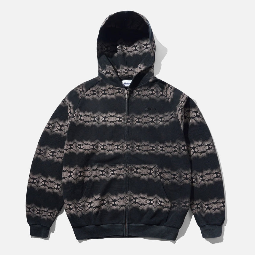 BUTTER GOODS Faded Waffle Zip-Thru Hood - Washed Black