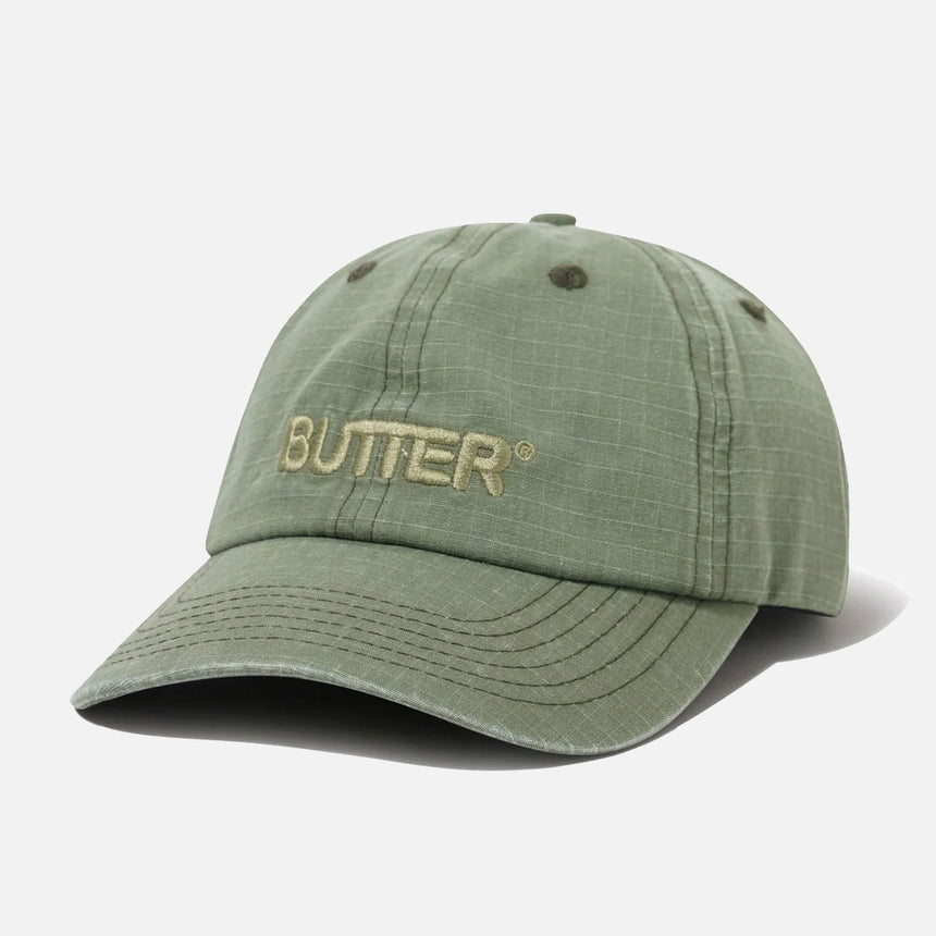 BUTTER GOODS Ripstop Rounded Logo 6 Panel Cap - Washed Army