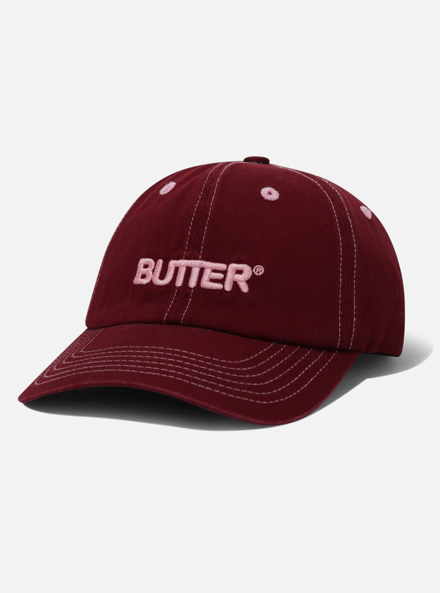 BUTTER GOODS Rounded Logo 6 Panel Cap - Washed Maroon