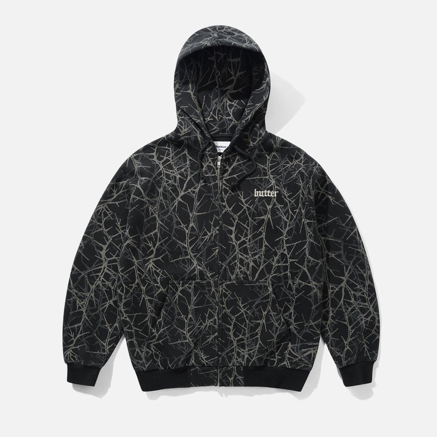 BUTTER GOODS Thorn Camo Waffle Zip Thru Hood - Black