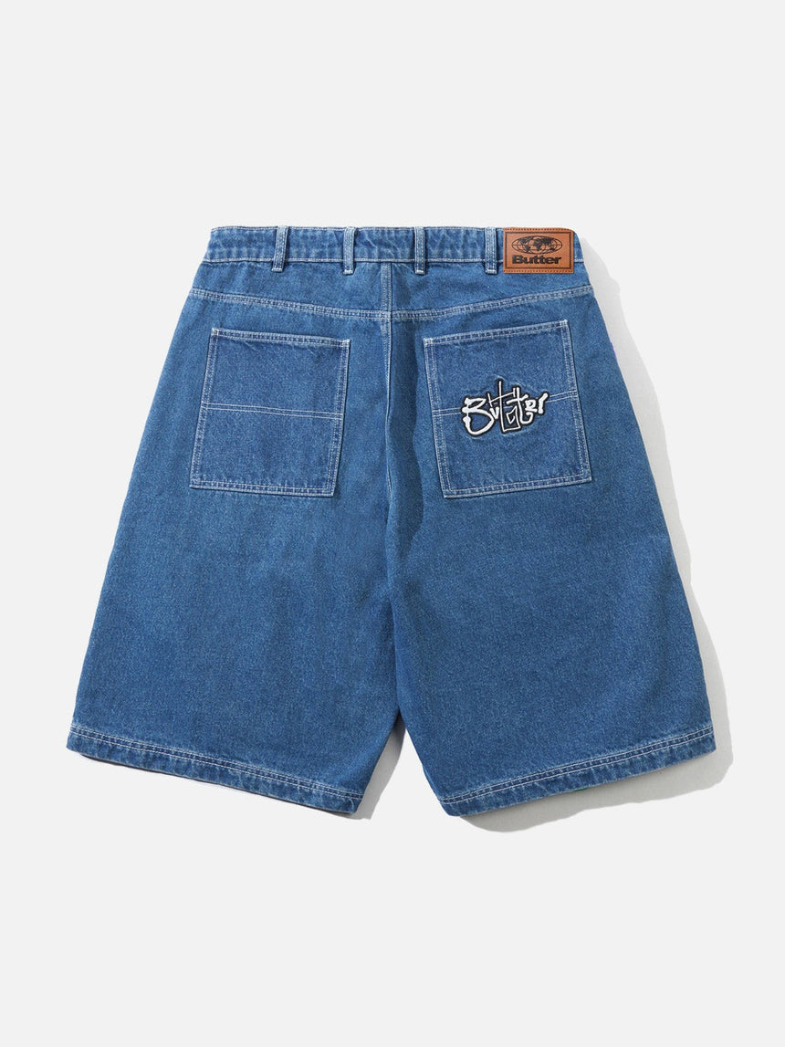 BUTTER GOODS Scribble Denim Shorts - Mid Blue