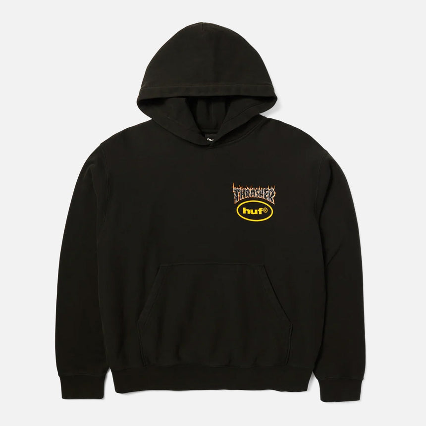 HUF X Thrasher Meltdown Heavyweight Hoodie - Washed Black