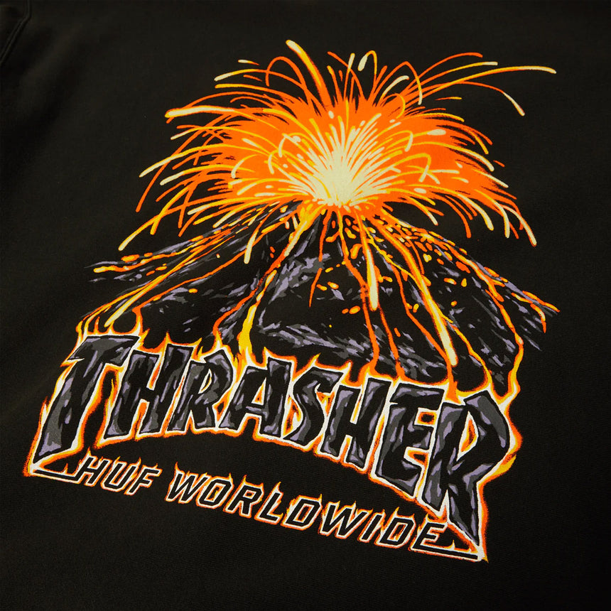 HUF X Thrasher Meltdown Heavyweight Hoodie - Washed Black