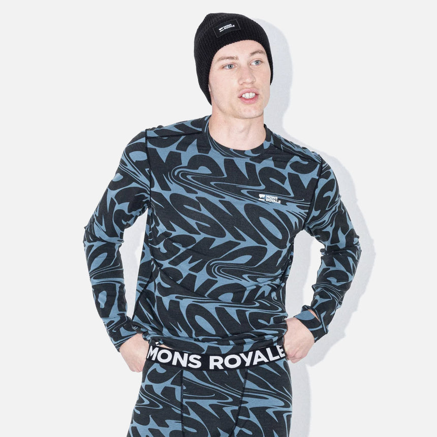 MONS ROYALE Cascade Merino Long Sleeve - Signal Lost Goblin Blue