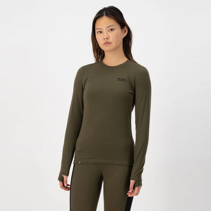 MONS ROYALE Women's Cascade Merino Long Sleeve - Dark Olive