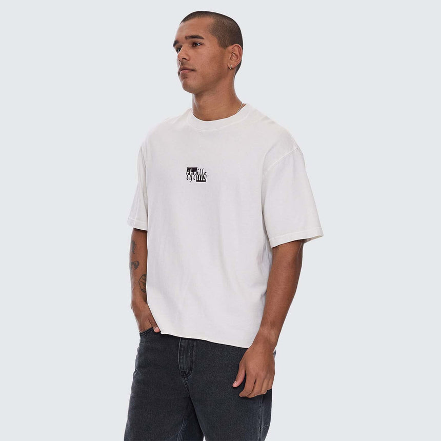 THRILLS Excitement Excitement Embroidered Box Fit Oversize Cropped Raw Hem Tee - Lily White