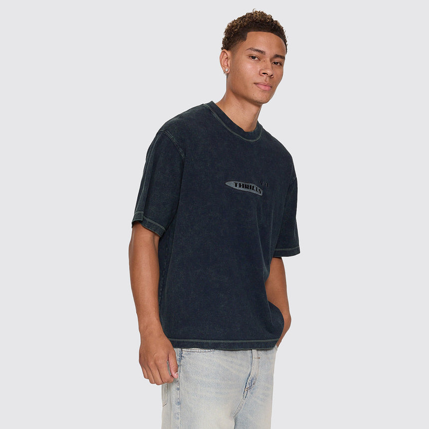 THRILLS Filtered Embroidered Oversize Box Crop Tee - Overdye Petrol