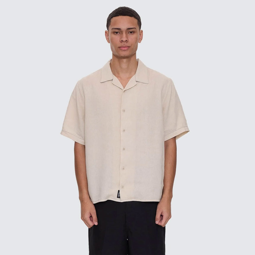 THRILLS Hemp Minimal Thrills Contrast Stitch Cropped Bowling Shirt - Oatmeal