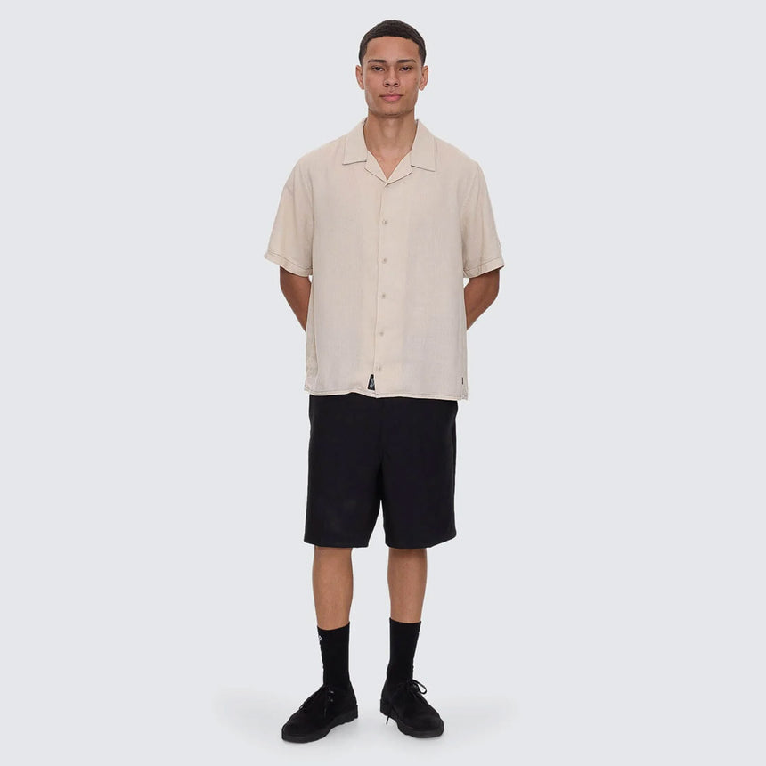 THRILLS Hemp Minimal Thrills Contrast Stitch Cropped Bowling Shirt - Oatmeal