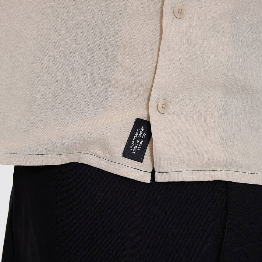 THRILLS Hemp Minimal Thrills Contrast Stitch Cropped Bowling Shirt - Oatmeal