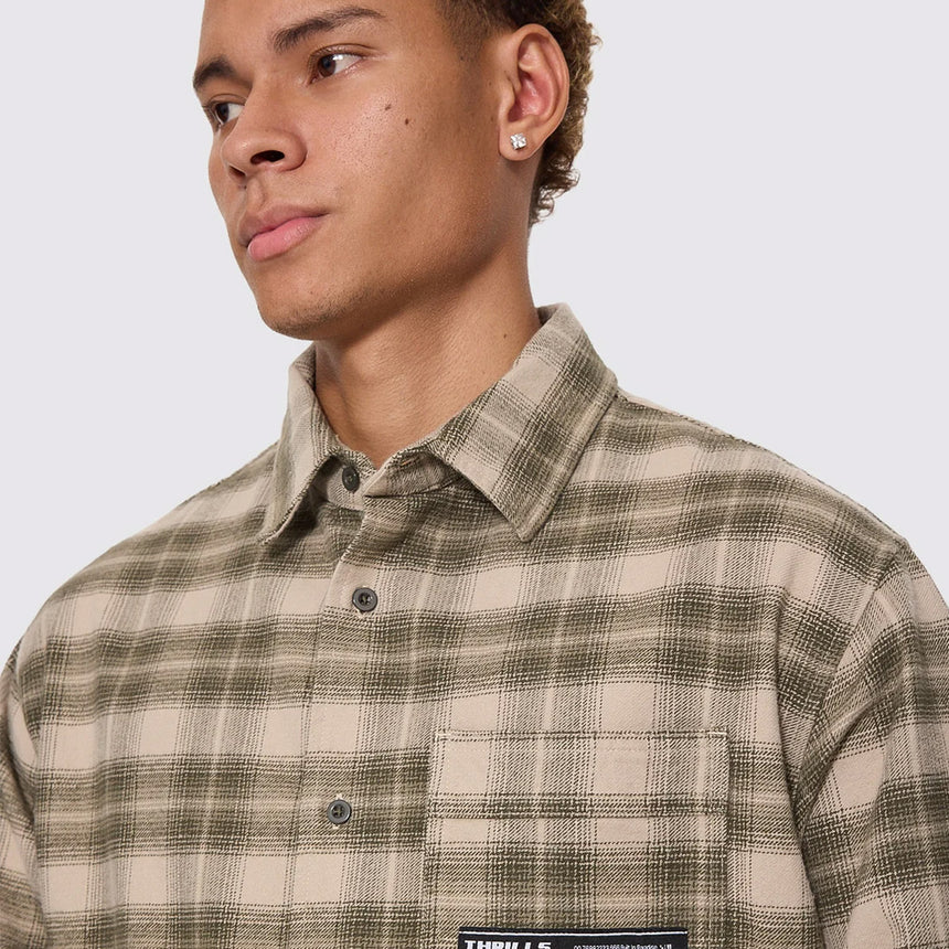 THRILLS Paradise Built Barrio Long Sleeve Flannel Shirt - Military Green