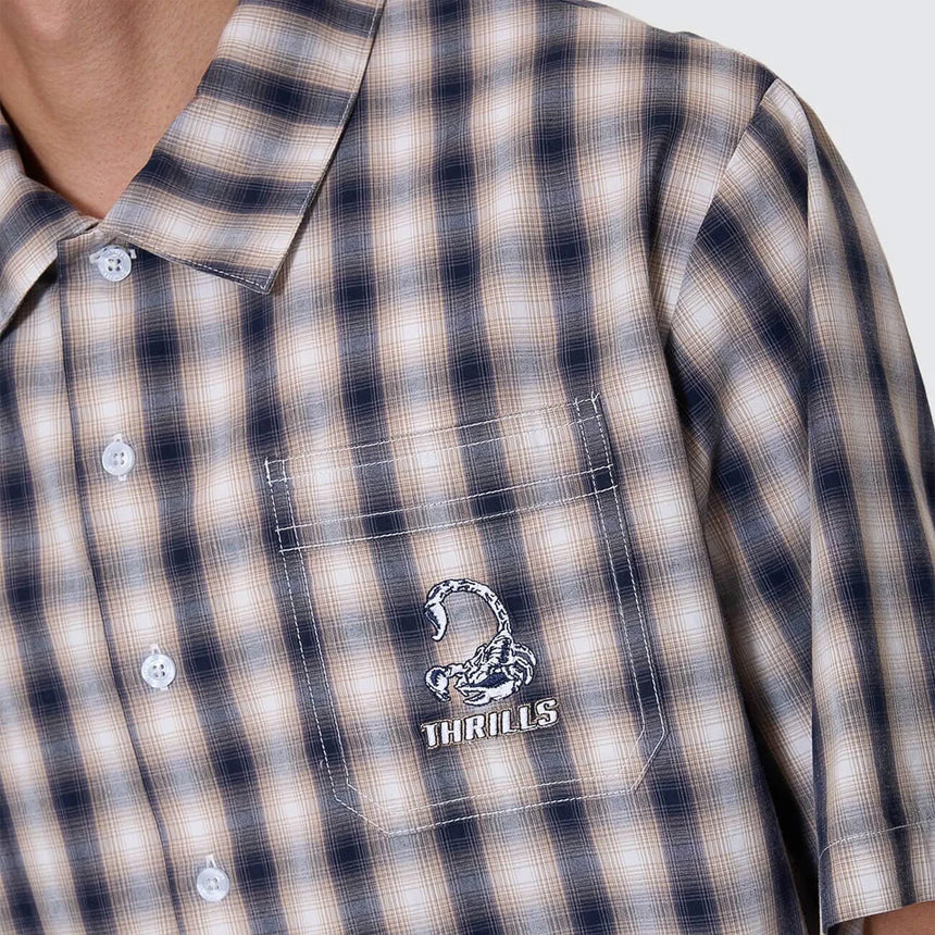 THRILLS Paradise Falling Short Sleeve Cropped Work Shirt - Navy