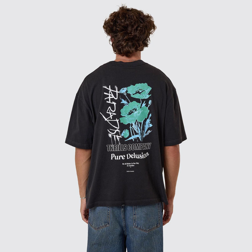 THRILLS Pure Delusion Box Fit Oversize Short Tee - Faded Black