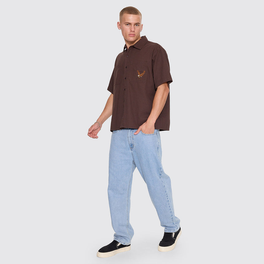 THRILLS Seen & Heard Cropped Short Sleeve Work Shirt - Postal Brown