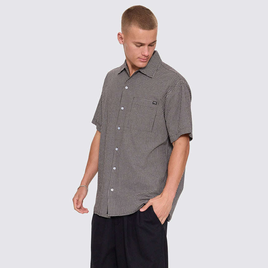 THRILLS Split Decision Short Sleeve Check Shirt - Black